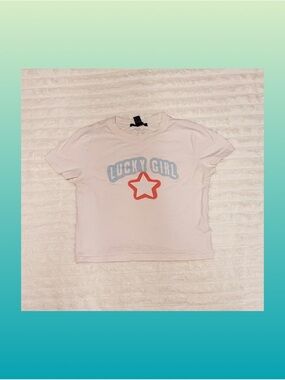 Forever 21 Light Pink "Lucky Girl" Tee with Red Star
